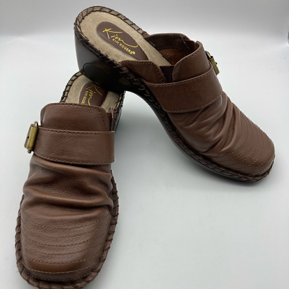 Kim/Kim Rogers Women’s Buckle Leather Slide Clogs Cognac Color Size 7